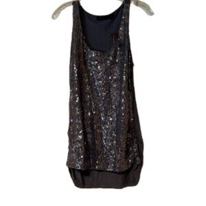 The Limited Dark Gray Tank Sequined Front - High, Low Hem - Medium